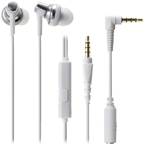 AUDIO TECHNICA ATH-CKM500iSWH In-Ear Earbuds with Remote & Microphone for Smartphone (White)