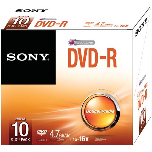 SONY 10DMR47SS DVD-Rs with Slim Jewel Cases, 10 pk