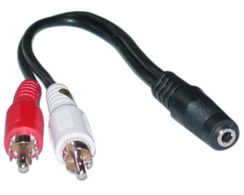 Offex Wholesale RCA to Stereo Y-Cable, 2 x RCA Male / 1 x 3.5mm Stereo Female, 6 inch