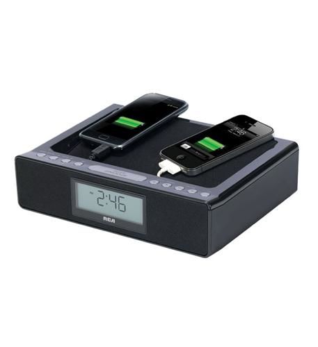 Dual USB charging station clock radio wi