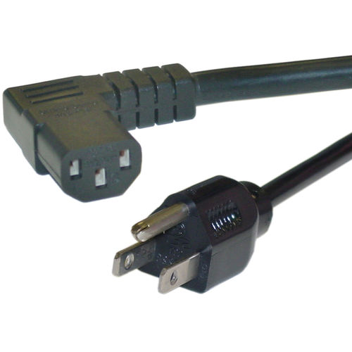 Right Angle Computer / Monitor Power Cord, Black, 14 AWG, 15 Amp, UL / CSA rated, 25 foot