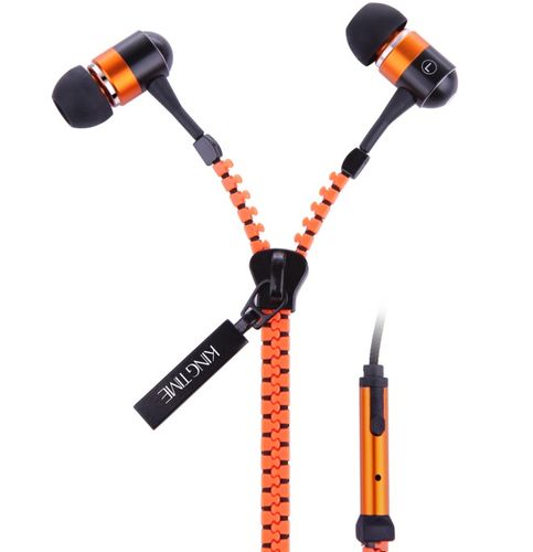 KingTime Orange 3.5mm plug in-ear stereo zip metal earphones for iphone, ipod, ipad,samsung