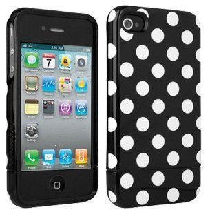 OEM Verizon Broodie Hard Cover Case for Apple iPhone 4/4S (Black and White Polka Dot)