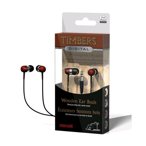 Maxell Timbers Wood Stereo Earbuds 3.5mm - Mahagany - Universal