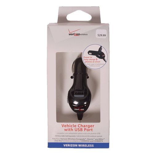 Verizon Car Charger with USB Port for Escapade, Razzle, Blitz, TXT8010, VZW8010, CDM8975, VZW8975, CDM8950, VZW8950