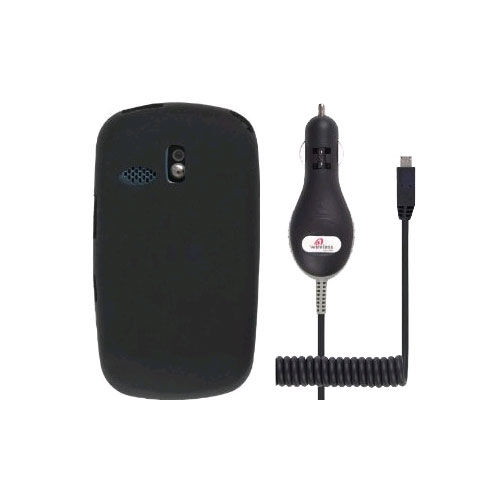 Black Silicone Gel Case & Micro USB Car Charger for Samsung SCH-R350 Freeform