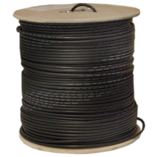 Direct Burial / Outdoor rated Bulk RG6U Coaxial Cable, Black, 18 AWG Solid Core, 3 GHz, Spool, 1000 foot