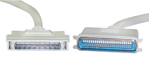 SCSI III cable, HPDB68 (Half Pitch DB68) Male to Centronics 50 (CN50) Male, 25 Twisted Pairs, Double Shielded, Latch, 1.5 foot