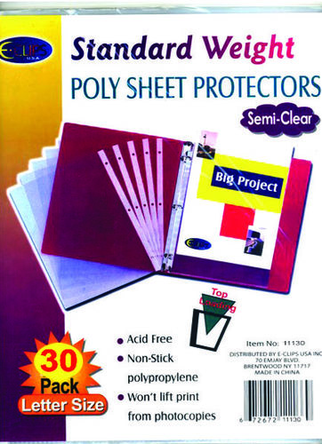 Sheet Protectors - 30 ct - 9"" x 11"" Case Pack 48