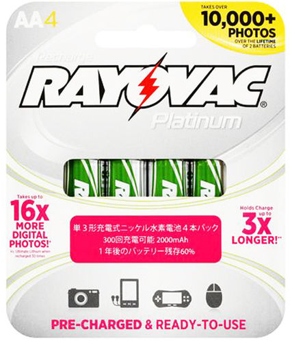 Rayovac 4 Pack Platinum Rechargeable AA NiMH Batteries Case Pack 6