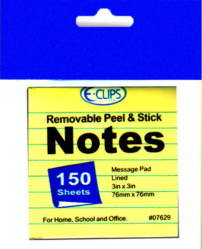 Sticky Note Pads- Lined Yellow- 3/pack Case Pack 72