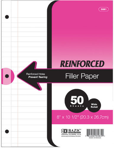 BAZIC Wide Ruled Reinforced Filler Paper- BOGO SPECIAL Case Pack 24