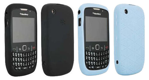 Black & Frost Blue OEM BlackBerry Embossed Skin Gel Case for 8520 8530 Curve2 9300 9330 Curve 3G, (2 Pack)