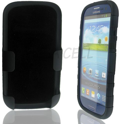 Samsung I9300/ I535/ L710/ T999/ I747 (Galaxy S III) Black + Black + Black Robotic Case 2 w/ Holster