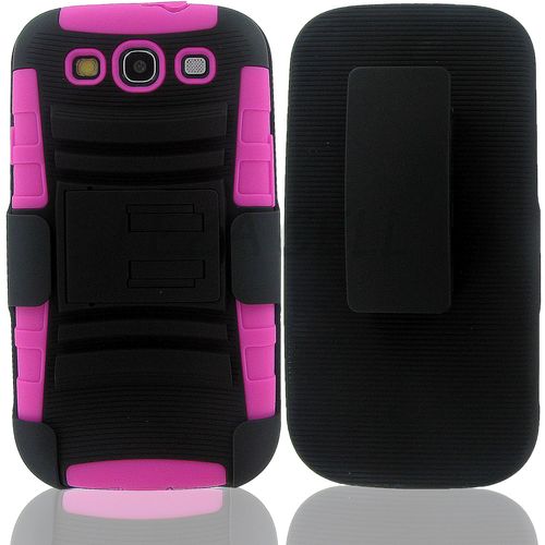 Samsung I9300/ I535/ L710/ T999/ I747 (Galaxy S III) Black + Black + Hot Pink Robotic Case 2 w/ Holster