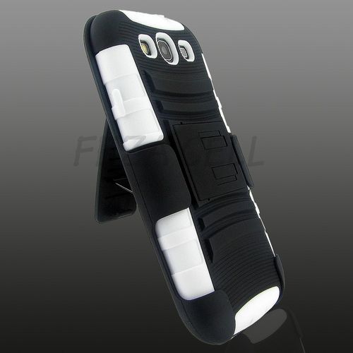 Samsung I9300/ I535/ L710/ T999/ I747 (Galaxy S III) Black + Black + White Robotic Case 2 w/ Holster