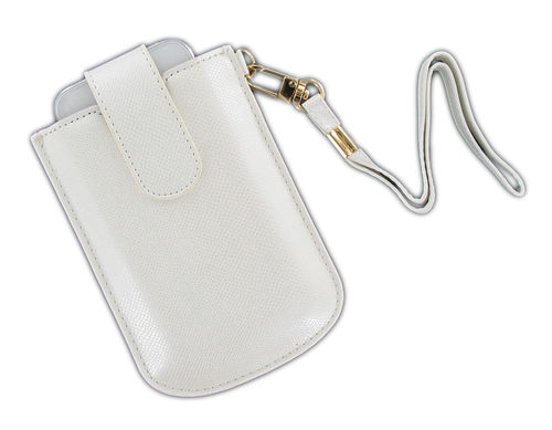 OEM Verizon Universal Vertical Leather Pouch with Strap for iPhone 5, iPhone 4S, iPhone 4, iPhone 3GS, iPhone 3G (White)