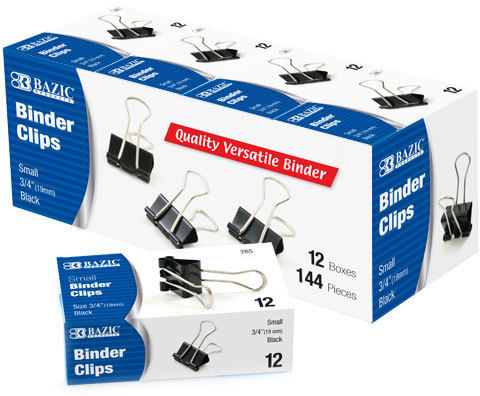 Small 3/4"" (19mm) Black Binder Clip (12/Box) Case Pack 240