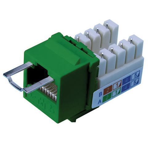 Locking Cat5e Keystone Jack, Green, RJ45 Female to 110 Punch Down, Key Sold Separately