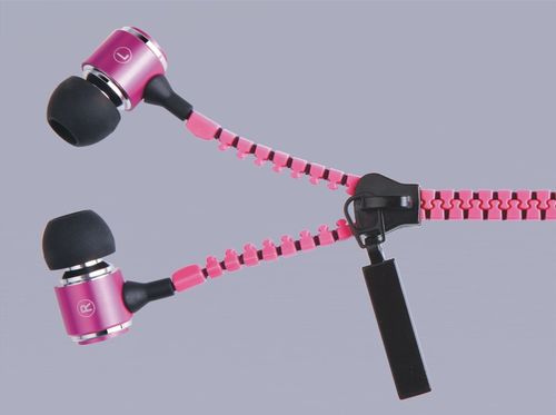 KingTime Pink 3.5mm plug in-ear stereo zip metal earphones for iphone, ipod, ipad,samsung