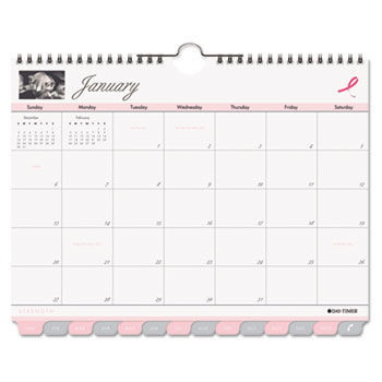 Pink Ribbon Tabbed Monthly Wall Calendar, 11 x 8-1/2, 2014