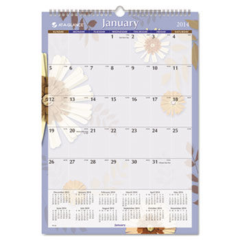 Paper Flowers Monthly Wall Calendar, 17 x 12, 2014