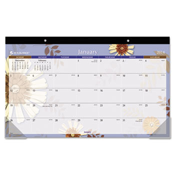 Paper Flowers Compact Monthly Desk Pad, 17-3/4 x 10-7/8, 2014