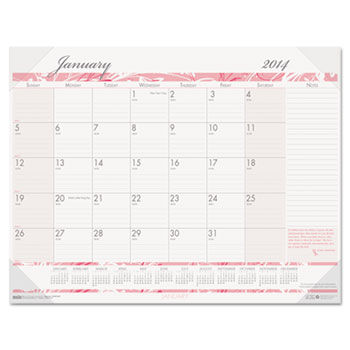 Breast Cancer Awareness Monthly Desk Pad Calendar, 22 x 17, 2014