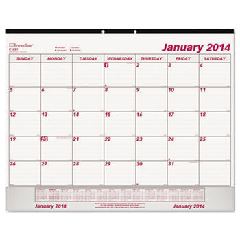 Monthly Desk Pad Calendar, 22 x 17, 2014, White/Maroon