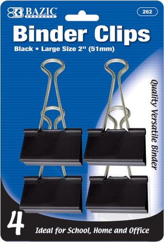 Large 2"" (51 mm.) Black Binder Clip (4/Pack) Case Pack 144