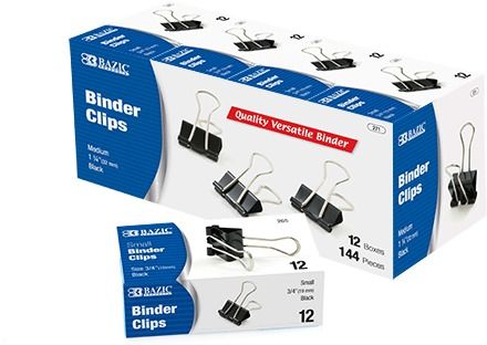 Medium 1 1/4"" (32mm) Black Binder Clip (12/Box) Case Pack 120