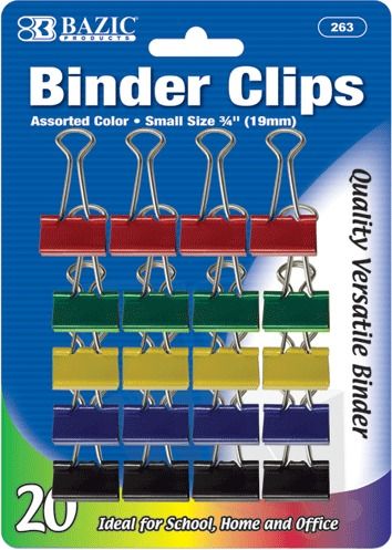 Small 3/4"" (19 mm.) Assorted Color Binder Clip Case Pack 12