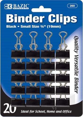 Small 3/4"" (19 mm.) Black Binder Clip (20/Pack) Case Pack 144