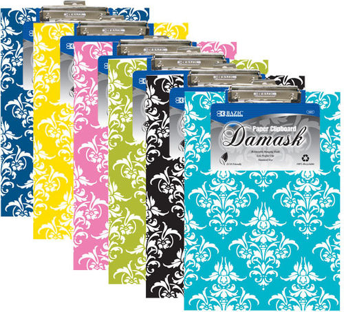 Standard Size Damask Paperboard Clipboard with Low Profile Clip Case Pack 48