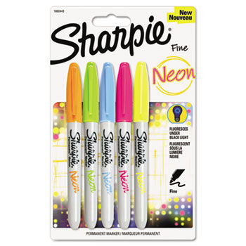 Neon Permanent Markers, Assorted, 5/Pk