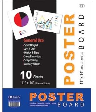 11"" x 14"" White Poster Board (10/Pack) Case Pack 48