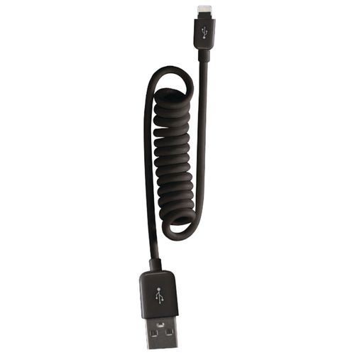 RCA AH750CBR Coiled Lightning(TM)-to-USB Cable, 4ft (Black)