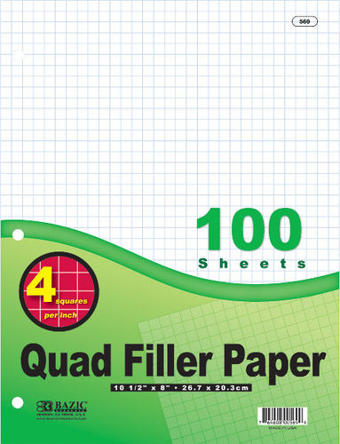 100 ct. 4-1"" Quad-Ruled Filler Paper Case Pack 36