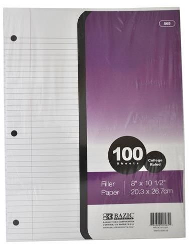 Filler Paper - College Ruled - School - Office - Bazic Case Pack 36