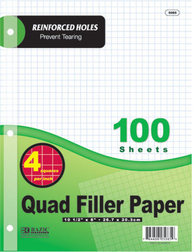 Quad-Ruled Reinforced Filler Paper Case Pack 12