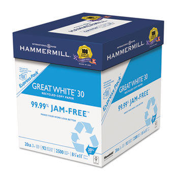 Great White Recycled Copy Paper, 92 Brightness, 20lb, 8-1/2 x 11, 2500 Shts/Ctn