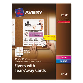 Flyers with Tear-Away Cards, 8-1/2 x 11, White, 5 Flyers/120 Cards