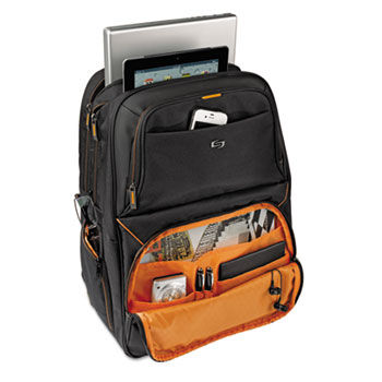 Urban Backpack, 12 1/2 x 8 1/2 x 18 1/2, Black, Orange Accents