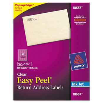 Easy Peel Mailing Labels For Inkjet Printers, 1/2 x 1 1/4, Clear, 800/Pack