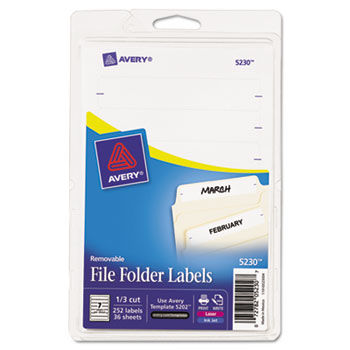 Removable Inkjet/Laser Filing Labels, 2/3 x 3-7/16, White, 252/Pack