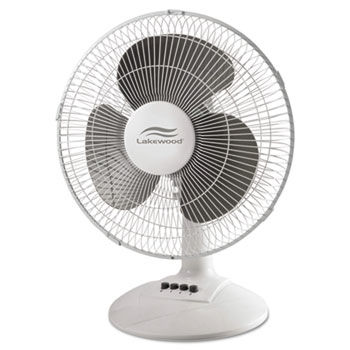 12-Inch Three-Speed Oscillating Desk Fan, Metal/Plastic, White