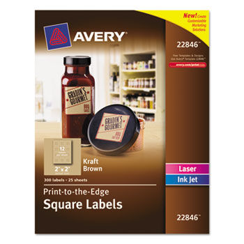 Square Print-to-the-Edge Labels w/TrueBlock, 2 x 2, Kraft Brown, 300/Pack