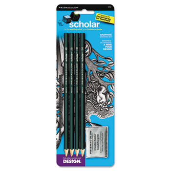 Scholar Graphite Pencil Set, 4B, 2B, HB, 2H Pencils, Kneaded Eraser