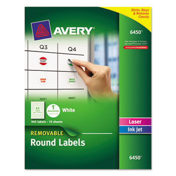 Removable Inkjet/Laser ID Labels, 1"" Diameter, White, 945/Pack