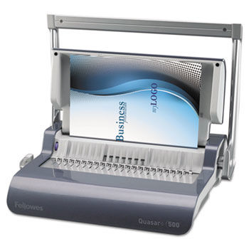 Quasar+ 500 Manual Comb Binding Machine, 18-1/8 x 15-3/8 x 5-1/8, Metallic Blue